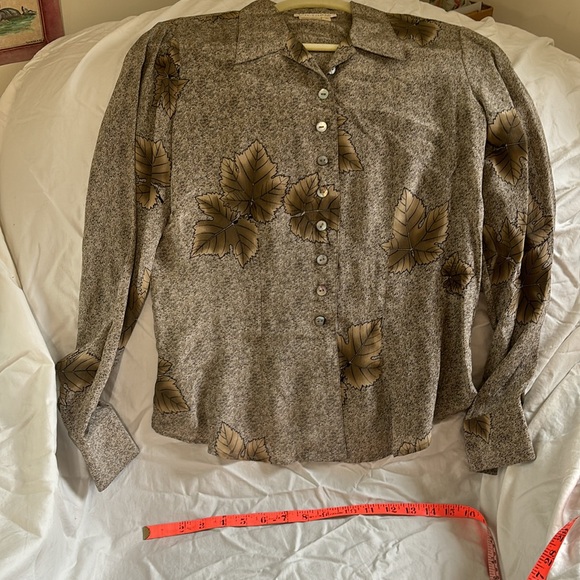 Silk blouse - brown leaf print - Picture 2 of 4